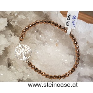 Armband Hämatit + Baum 925Silber 